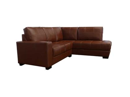 Imagem de Sofá de Couro Canto Marrocos 2 lugares com Chaise Direita Conhaque com Brilho - Mempra Design