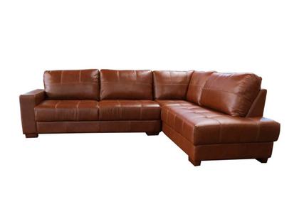 Imagem de Sofá de Couro Canto Marrocos 3 lugares com Chaise Direita Conhaque com Brilho - Mempra Design