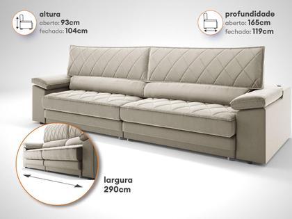 Imagem de Sofá de Duplo Molejo com Carregador USB, Retrátil e Reclinável Valencia 2,90m Veludocristal Areia- NETSOFAS