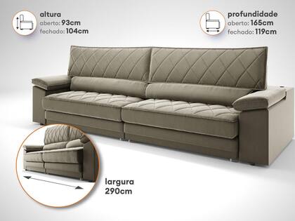 Imagem de Sofá de Duplo Molejo com Carregador USB, Retrátil e Reclinável Viena 2,90m Veludocristal Fendi- NETSOFAS
