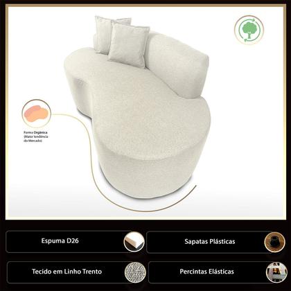 Imagem de Sofá Decorativo Curvo 2 Lugares Feijão Forma Orgânica Linho Trento