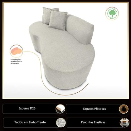 Imagem de Sofá Decorativo Curvo 2 Lugares Feijão Forma Orgânica Linho Trento