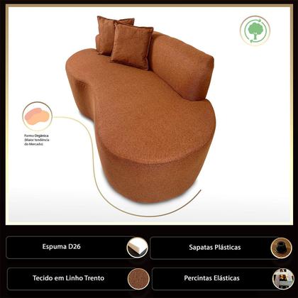 Imagem de Sofá Decorativo Curvo 2 Lugares Feijão Forma Orgânica Linho Trento