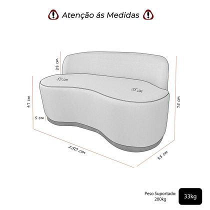 Imagem de Sofá Decorativo Curvo Base Metálica 2 Lugares Forma Orgânica Linho Euro Maranata