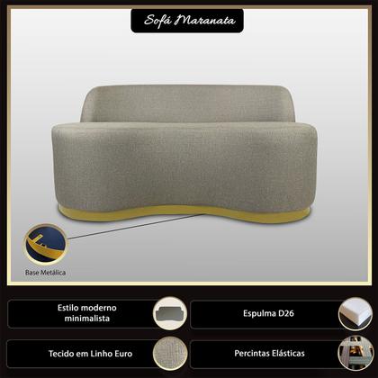 Imagem de Sofá Decorativo Curvo Base Metálica 2 Lugares Forma Orgânica Linho Euro Maranata