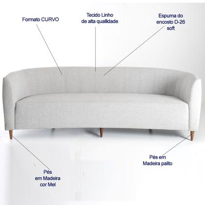 Imagem de Sofá Decorativo Margot curvo 2,04 metros tecido Linho Pés Madeira