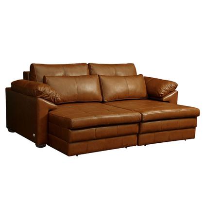 Imagem de Sofá Decorativo Piece Bipartido Retrátil Sala de Estar 175cm Couro Conhaque G58 - Gran Belo