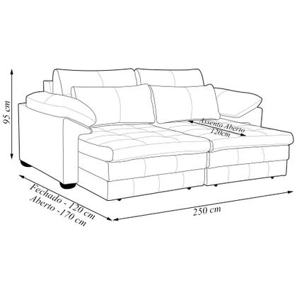 Imagem de Sofá Decorativo Piece Bipartido Retrátil Sala de Estar 250cm Couro Tiza G58 - Gran Belo