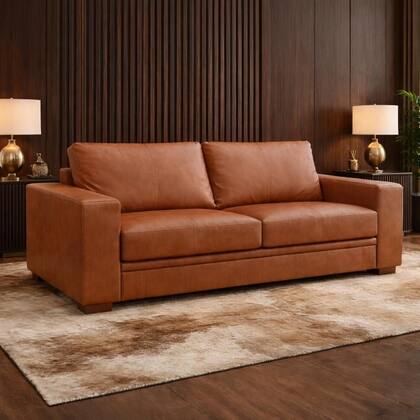 Imagem de Sofá Decorativo Sala de Estar Champions 3 Lugares 200cm Couro Conhaque - Mozzelar