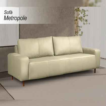 Imagem de Sofá Decorativo Sala de Estar Metropole 3 Lugares 220cm Couro Tiza - Mozzelar