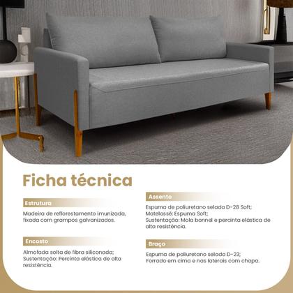 Imagem de Sofá Elegance 2 Lugares 1,40m Linho Cinza Escuro Recepção Consultório Clean Moderno - LV