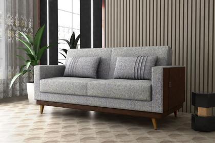Imagem de Sofa Esther Marrom c Linho Claro Compose sofa cama 3 lugares