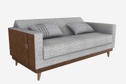 Imagem de Sofa Esther Marrom c Linho Claro Compose sofa cama 3 lugares