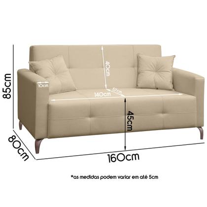 Imagem de Sofá Fixo 2 Lugares 1,60 Espanha Living Linho Pés Metal e Molas