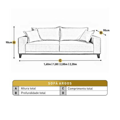 Imagem de Sofá Fixo Argos 3 Lugares Luxo 2,20 M Castellar Móbile