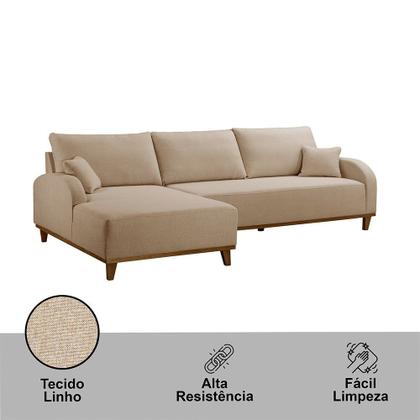 Imagem de Sofá Fixo Com Chaise 3M Albano Linho Com Molas Lado Esquerdo Meu Sofá Online