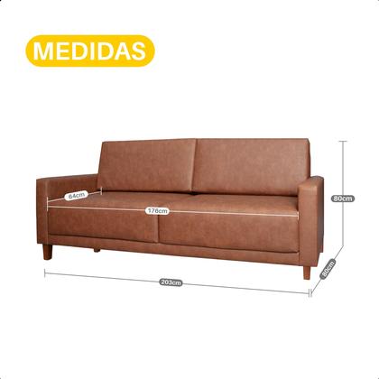 Imagem de Sofá Fixo Material Sintético 2 metros 3 Lugares 2 Almofadas Base de Madeira Maciça Eucalipto Escritório Sala de Estar Re