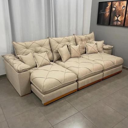 Imagem de Sofá Gran Plus 320cm em Linho com Molas Ensacadas 6 Lugares 3 Módulos Retrátil e Reclinável Império Cor Bege