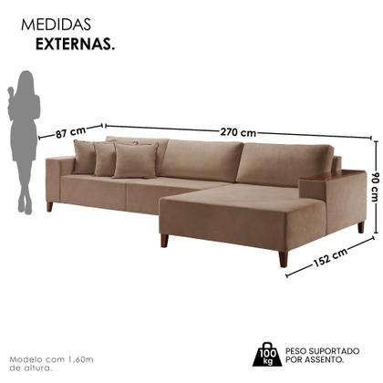 Imagem de Sofá Grécia 4 lugares com Chaise Linho 2,70M