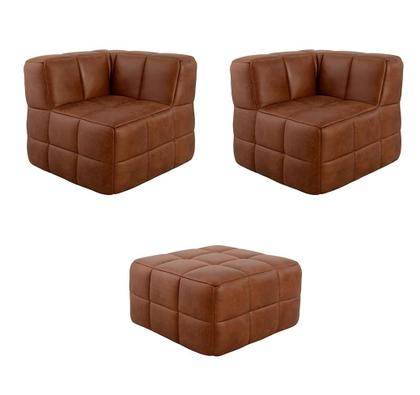 Imagem de Sofá Guldi Popup com 2 Módulos Canto e Puff material sintético Caramelo