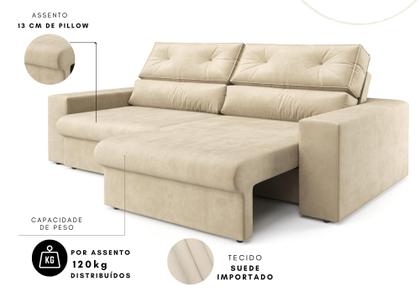 Imagem de Sofá Hera Retrátil e Reclinável 3 Lugares Suede 200cm