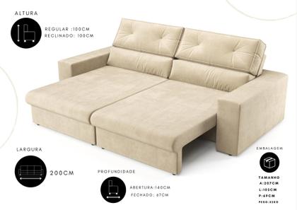 Imagem de Sofá Hera Retrátil e Reclinável 3 Lugares Suede 200cm