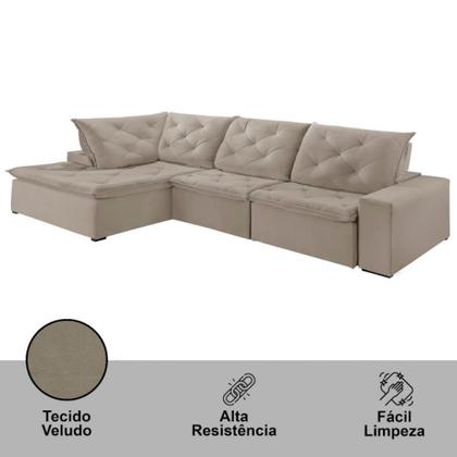 Imagem de Sofá Hércules Veludo 2 Módulos 100cm B25cm+Chaise 130cm Meu Sofá Online