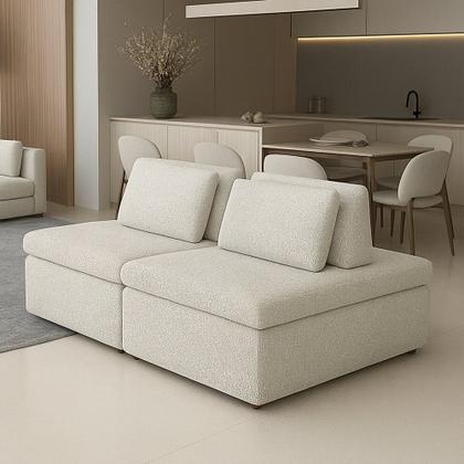 Imagem de Sofá Ilha 3 Lugares 200cm Madri Pillow Bouclé Nobre Off White - Sallar Home