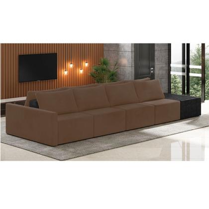 Imagem de Sofá Ilha 4 Lugares Living 432cm Modulado Sala Lary Veludo Marrom/PU Pto K01 - D'Rossi