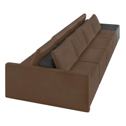 Imagem de Sofá Ilha 4 Lugares Living 432cm Modulado Sala Lary Veludo Marrom/PU Pto K01 - D'Rossi