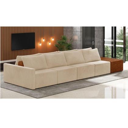 Imagem de Sofá Ilha 4 Lugares Living 472cm Modulado Lary Veludo K01 Cor Bege