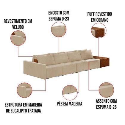 Imagem de Sofá Ilha 4 Lugares Living 472cm Modulado Lary Veludo K01 Cor Bege