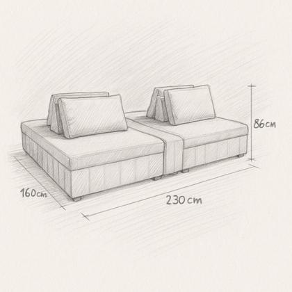 Imagem de Sofá Ilha Modulado 230cm Divan Boucle Suave Bege Claro Com Pés Em Madeira Linha Premium