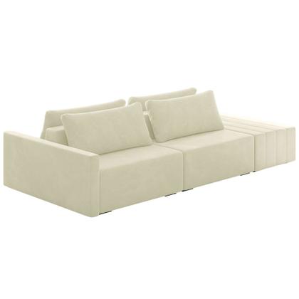 Imagem de Sofá Ilha Modulado Milos 232cm Puff Lateral Veludo Bege G33 - Gran Belo