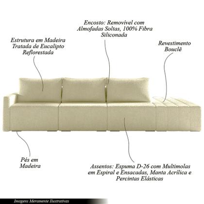 Imagem de Sofá Ilha Modulado Milos 342cm Puff Lateral Bouclê Off White G33 - Gran Belo