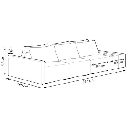 Imagem de Sofá Ilha Modulado Milos 342cm Puff Lateral Bouclê Off White G33 - Gran Belo