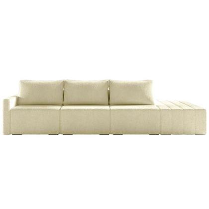 Imagem de Sofá Ilha Modulado Milos 342cm Puff Lateral Bouclê Off White G33 - Gran Belo