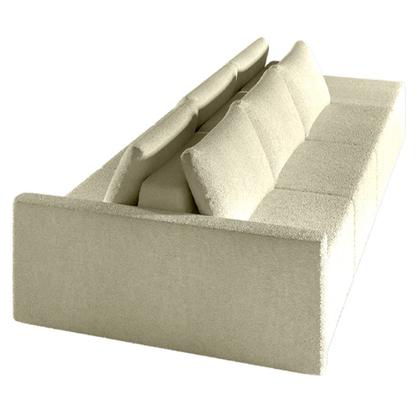 Imagem de Sofá Ilha Modulado Milos 342cm Puff Lateral Bouclê Off White G33 - Gran Belo