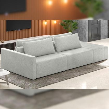 Imagem de Sofá Ilha Modular Para Sala 252cm com Puff Dublin K01 Linho Cinza - Lyam Decor