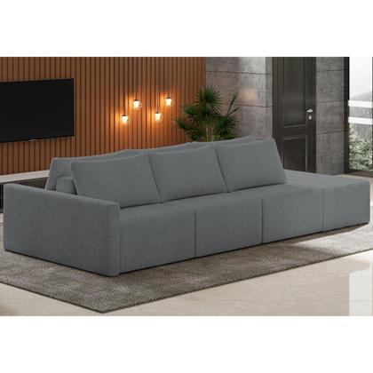 Imagem de Sofá Ilha Modular Para Sala 312cm com Puff Dublin K01 Bouclê Cinza - Lyam Decor