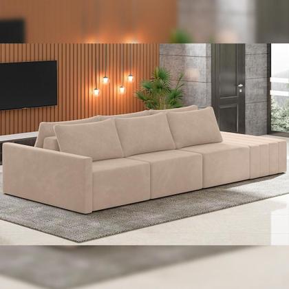 Imagem de Sofá Ilha Modular Para Sala 312cm Com Puff Dublin K01 Veludo Bege - Lyam Decor