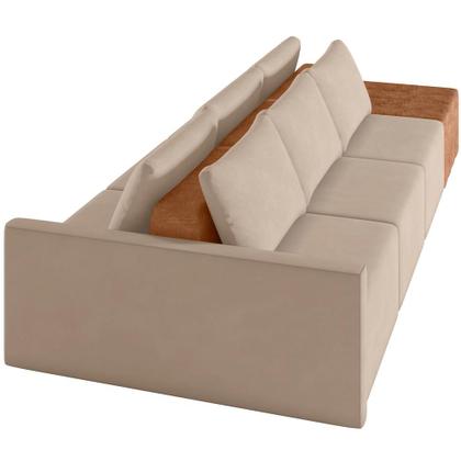 Imagem de Sofá Ilha Modular Para Sala 312cm com Puff Dublin K01 Veludo Bege Sintético Caramelo - Lyam Decor