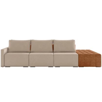Imagem de Sofá Ilha Modular Para Sala 312cm com Puff Dublin K01 Veludo Bege Sintético Caramelo - Lyam Decor