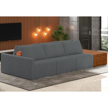 Imagem de Sofá Ilha Modular Para Sala 342cm com Puff Dublin K01 Bouclê Cinza Sintético Caramelo - Lyam Decor