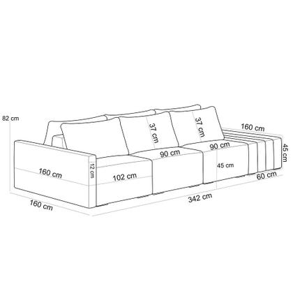 Imagem de Sofá Ilha Modular Para Sala 342cm com Puff Dublin K01 Bouclê Creme Sintético Caramelo - Lyam Decor