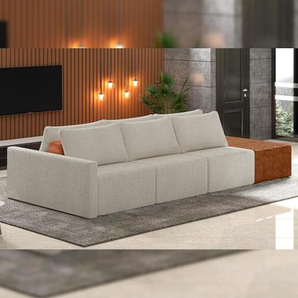 Imagem de Sofá Ilha Modular Para Sala 342cm com Puff Dublin K01 Bouclê Creme Sintético Caramelo - Lyam Decor