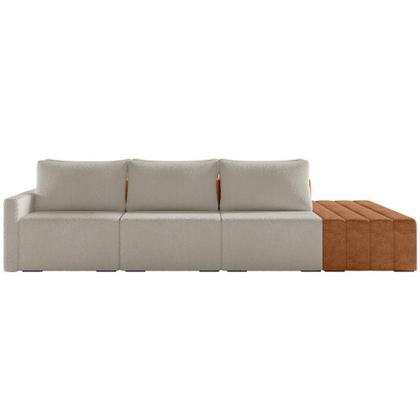Imagem de Sofá Ilha Modular Para Sala 342cm com Puff Dublin K01 Bouclê Creme Sintético Caramelo - Lyam Decor