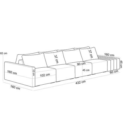 Imagem de Sofá Ilha Modular Para Sala 432cm com Puff Dublin K01 Veludo Cinza Sintético Caramelo - Lyam Decor