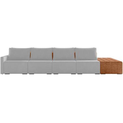 Imagem de Sofá Ilha Modular Para Sala 432cm com Puff Dublin K01 Veludo Cinza Sintético Caramelo - Lyam Decor