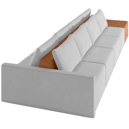 Imagem de Sofá Ilha Modular Para Sala 432cm com Puff Dublin K01 Veludo Cinza Sintético Caramelo - Lyam Decor